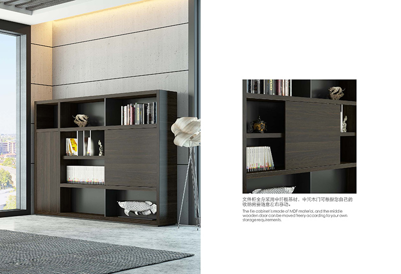 文件櫃全身采用中纖板基材，中（zhōng）間門板可（kě）以根據自己的需求隨（suí）意左（zuǒ）右移動