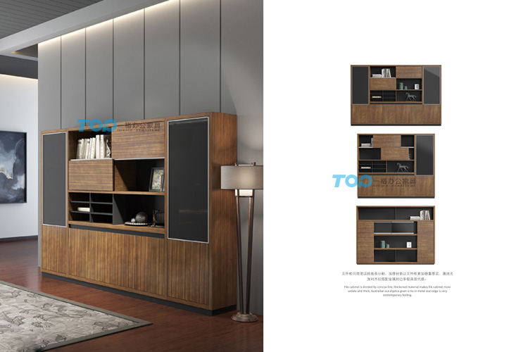 文件櫃木紋搭配金屬線極有現代感